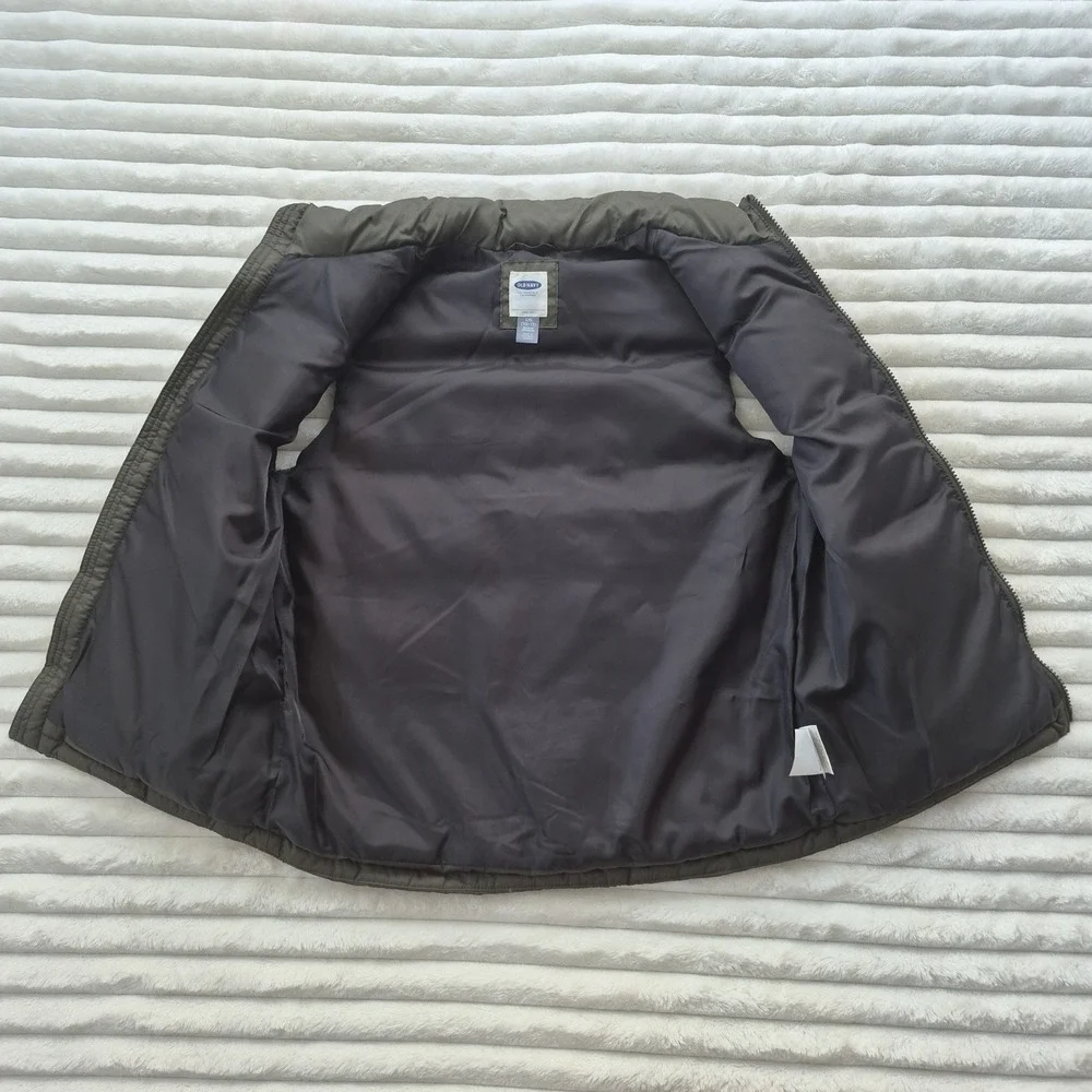 Old Navy Girls Puffer Vest Dark Olive Green Zip Quilted Sleeveless Size L 10-12